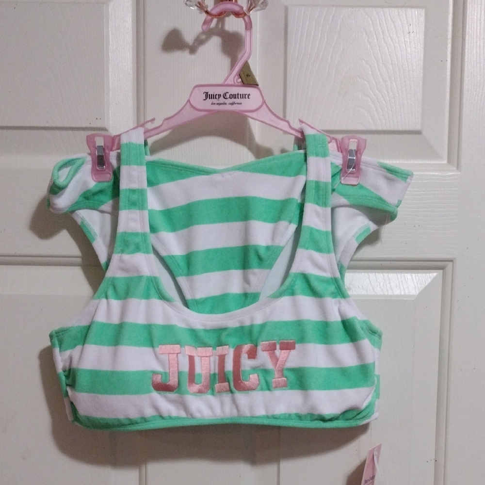 Juicy Couture Mint and White Striped Terry Bikini Size XL 🆕